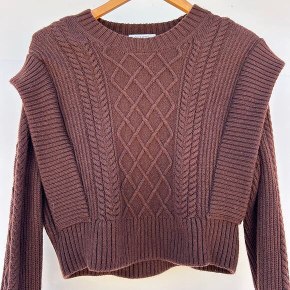 Babaton Seek Sweater Aritzia Chocolate Brown Jumper XS Merino Wool Cable Knit - Picture 11 of 14